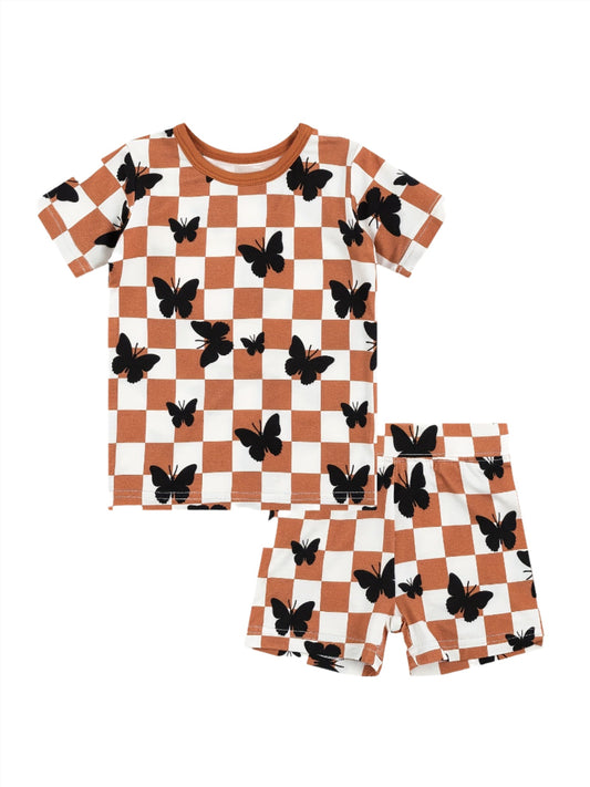 Checkered Butterfly Bamboo Jammies (two piece shorts)