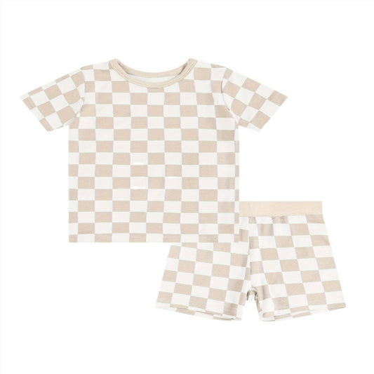 Tan Checkered Bamboo Jammies (two piece shorts)