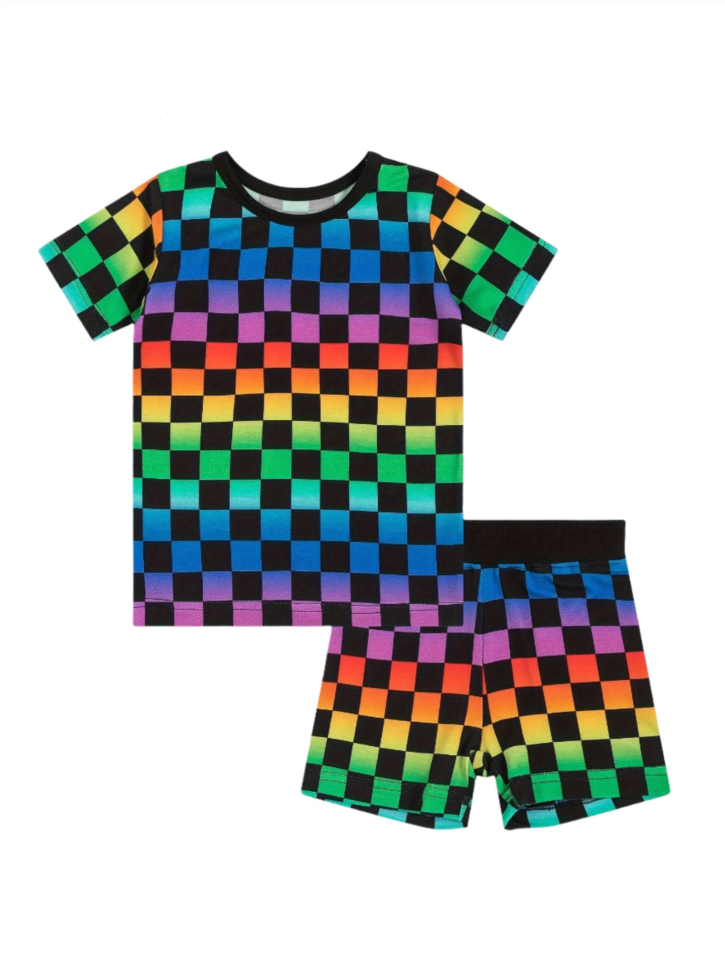 Rainbow Checkered Bamboo Jammies (two piece shorts)